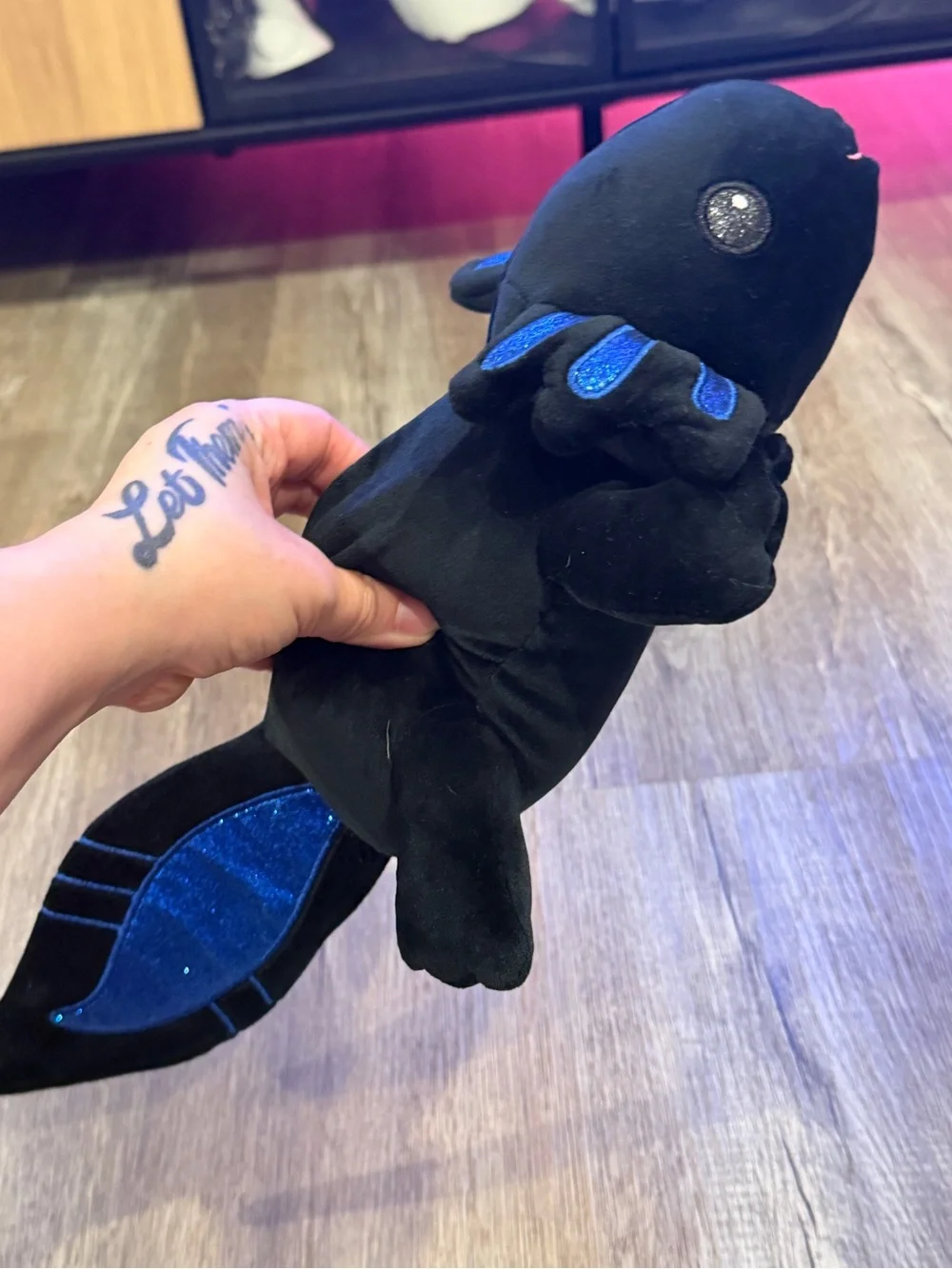 Fiesta Black Plush Axolotl with Blue Sparkle Accents